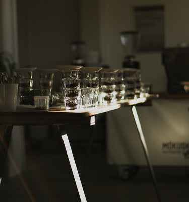 Cuppingtisch mit bereitgestellten Cuppingbowls